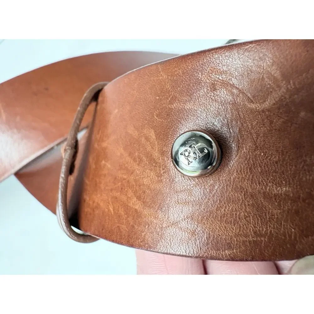 RALPH LAUREN VTG Equestrian Brown Leather Belt Sz M Stirrup Buckle Made In Italy